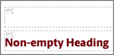 An H4 content block with no text, followed by an H4 with the text Non-empty Heading.