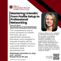 flyer promoting a workshop entitled mastering linkedIn: from profile setup to professional networking