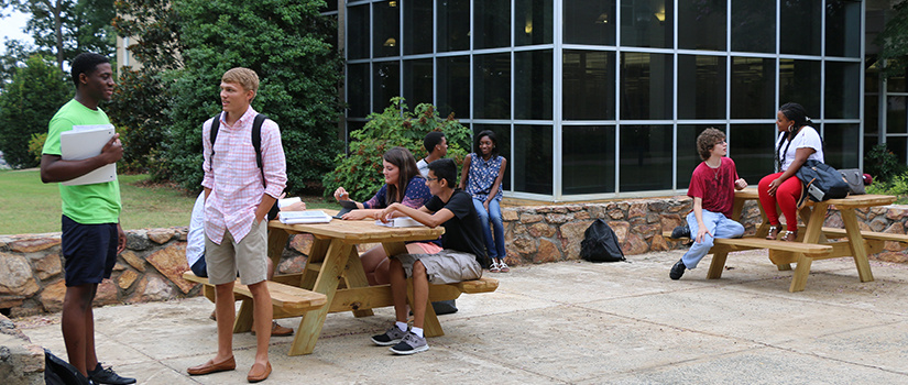 Students talking between classes