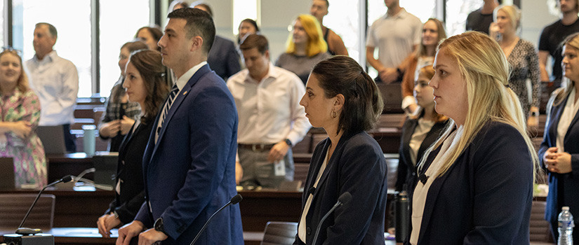 Students arguing during mock trial