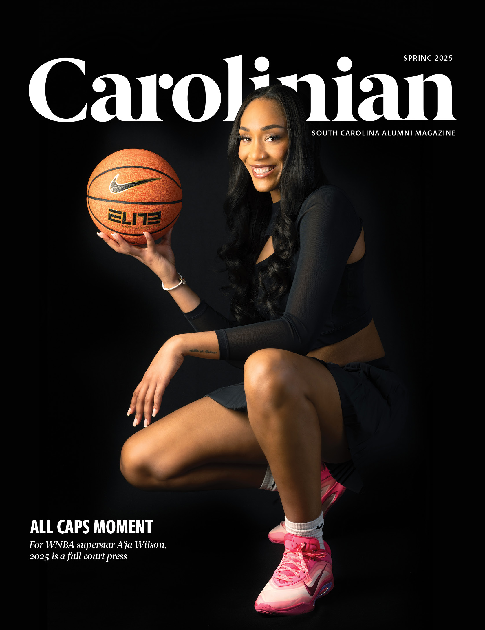 Cover of Carolinian magazine with Aja Wilson holding a basketball