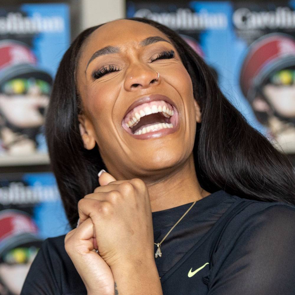 Aja Wilson laughs during an interview.